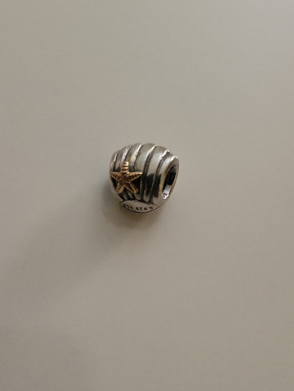 PANDORA 925 Sterling Silver & Gold Seashell Starfish Slide Bead Charm
